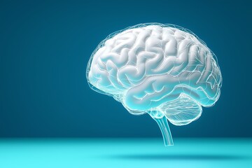 Aufkleber - transparent 3D model of human brain floating against clean blue background symbolizing intelligence and digital health, Generative AI