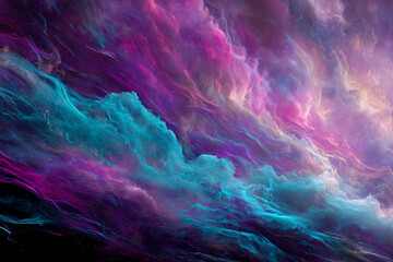 Aufkleber - Abstract image of swirling teal and purple nebula, evoking cosmic wonder and ethereal beauty, ideal for fantasy or science fiction themes
