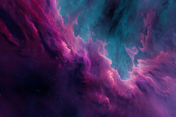 Aufkleber - Abstract image of pink and teal nebula, cosmic clouds swirling, stars scattered across dark space, suggestive of mystery, vastness, and celestial beauty