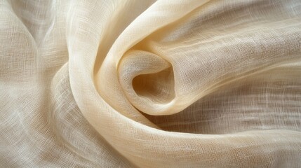 Poster - Elegant Beige Sheer Fabric Texture Background Soft Draped Natural Linen Textile Close Up Detailed Smooth Light Cream Woven Material Design Element High Resolution Photography Studio Shot Art Home     