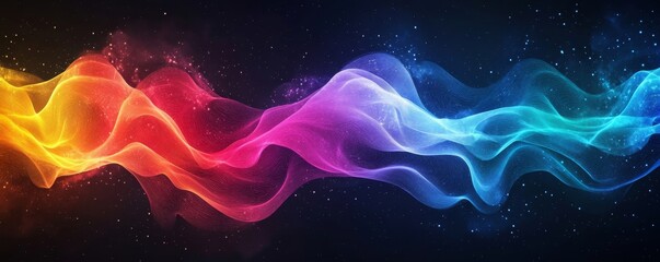 Poster - Abstract colorful flowing wave lines on dark background. Retro rainbow wavy stripes. Vintage style. Line art design. Suit for poster, cover, wallpaper, banner, backdrop, header.