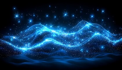 Fototapete - Cosmic blue light waves against a dark background.