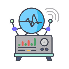 Poster - Cartoon machine with signal and graph monitoring activity