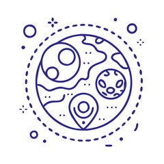Poster - Planet exploration with map location pin icon illustration