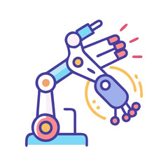 Poster - Cartoon robot arm icon on black background graphic