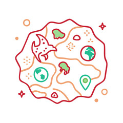 Poster - Abstract World Map Illustration with Colorful Travel Elements
