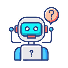 Poster - Confused robot with question mark for AI chatbot