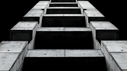 Fototapete - Abstract black and white photograph of a concrete structure, showcasing architectural design and geometric patterns.  The image offers a unique perspective and strong visual impact.