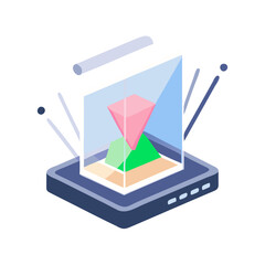 Poster - Isometric metaverse platform with pyramid, box, and geometric shapes