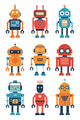 Poster - Cute Cartoon Robots Collection, Vector Art, Illustration