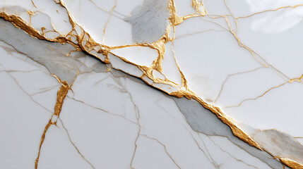 Poster - White marble texture with gold veins, creating a luxurious and elegant design, suitable for background or wallpaper use