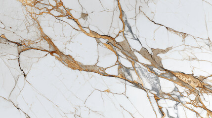 Poster - White marble texture with gold and gray veining, showcasing elegant and luxurious design, ideal for background or wallpaper