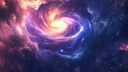 a swirling galaxy with stars and nebula in a colorful, dreamy, cosmic illustration.