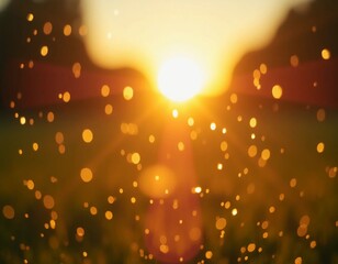 Poster - Golden droplets scatter in the warm glow of sunset, illuminating the scene with a magical shimmer as daylight fades into evening, creating a serene atmosphere in nature Generative AI