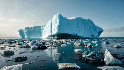 Wall Mural - plastic bags contributing to environmental issues and iceberg interactions