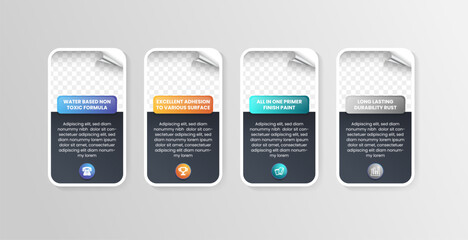 Poster - four options of infographic banner with peeling sticker and photo space. Listed badge with curled corner, offer option color peel off and look stickers vector set of peel sticker. black background