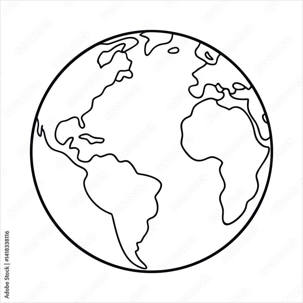 Earth Globe Coloring Page for Kids Stock Vector | Adobe Stock