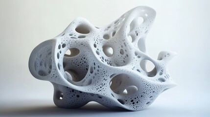 Poster - Abstract White 3D Organic Form Porous Structure Digital Art Modern Design Elegant Minimalist Style High Resolution Background Texture Graphic Resource