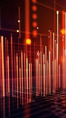 Poster - Abstract Digital Data Visualization: Red and Orange Glowing Lines