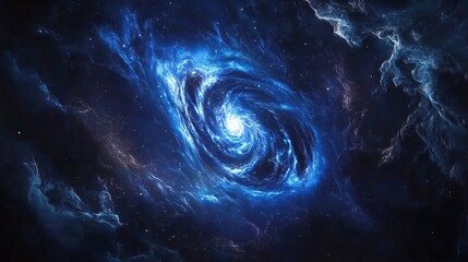 Poster - Stunning Blue Nebula Spiral Galaxy Cosmic Background Space Art Digital Painting Vibrant Celestial Artwork Starry Night Universe Deep Space Exploration