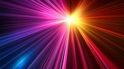 Poster - Vibrant Abstract Light Rays Background Design Purple Pink Orange Yellow Red Digital Art Graphic Modern Energy Speed Burst Bright Colorful Radiance    