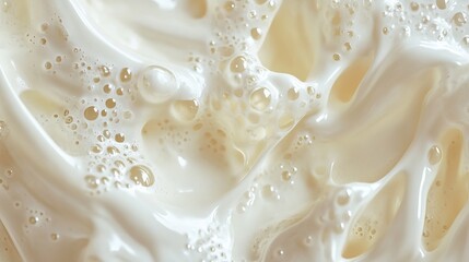 Poster - Creamy White Liquid Texture Background Swirls Bubbles Detailed Closeup Photography Abstract Smooth Flowing Elegant Design Element Soft Natural Milk   