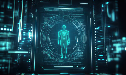 Poster - futuristic holographic human anatomy display in digital environment showcasing advanced technology a