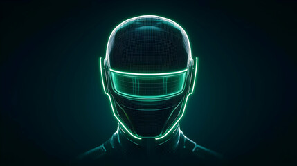 Poster - Futuristic Pixelated Helmet Design With Glowing Green Light
