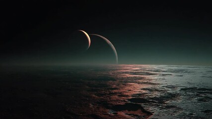 Poster - Red Sun Rises Over a Cratered Horizon in a Distant Landscape Generative AI