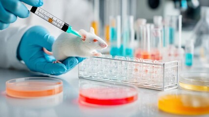 Poster - Close up of a Scientist Injecting a Lab Mouse During Medical Research Generative AI