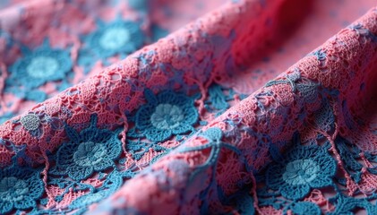 Geometric patterned lace fabric, close-up view, textured weave , detail, art, net
