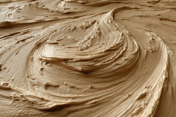 Poster - Abstract close-up of delicious light brown buttercream frosting swirls and texture, perfectly swirled for pastry decoration on a cake or cupcake, culinary masterpiece.