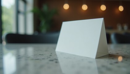 Poster - Blank card on table in modern cafe setting  