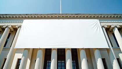 Aufkleber - Blank Banner Displayed on Imposing Classical Building Facade  
