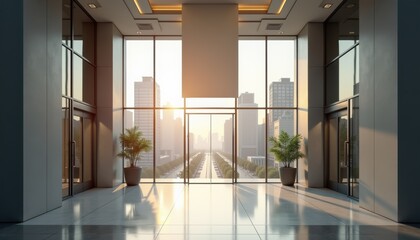 Poster - Modern office lobby with sunny view and plants  