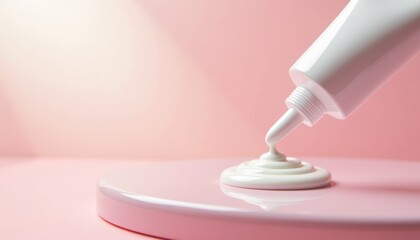 Poster - Cream being squeezed from a tube on a pink backdrop  