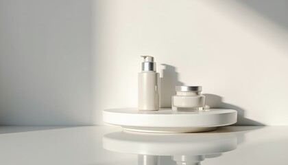 Poster - Minimalistic skincare products on a white surface  