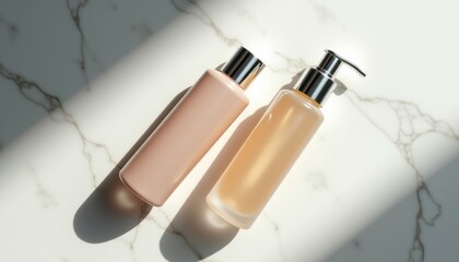Poster - Two elegant cosmetic bottles on a marble background  