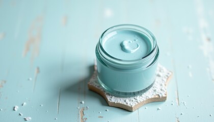 Poster - Mint Green Cream Jar on Wooden Surface  