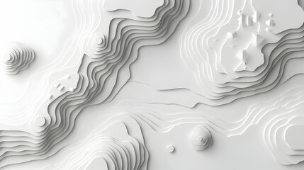 Fototapete - Abstract topographic map design, white 3D layered relief, minimalist texture background. Perfect for website banners, presentations, or design projects.