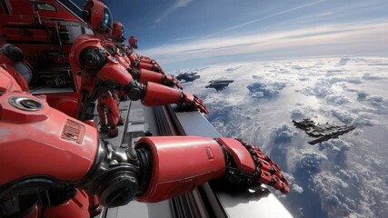 Poster - Robotic Arms Assemble a Massive Starship in Zero Gravity Environment Generative AI
