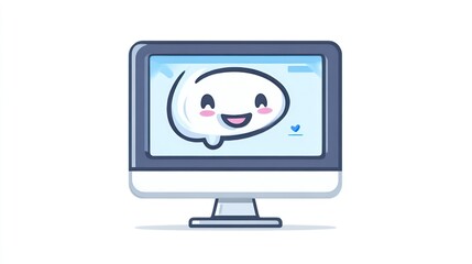Poster - A cute speech bubble character displayed on a computer monitor ideal for digital communication