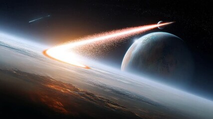 Poster - Collision of Two Distant Planets Sends Glowing Fragments Into Space Generative AI