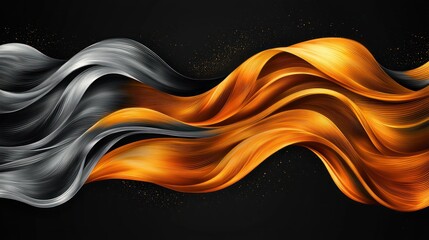 Poster - Abstract Gold and Silver Waves: A Luxurious Digital Art