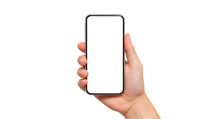 Hand Holding a Modern Smartphone with Blank White Screen