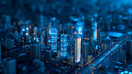 Poster - Futuristic 5G Network Visualization Luminescent Digital Infrastructure Transforming Urban Connectivity with Holographic Technological Innovation