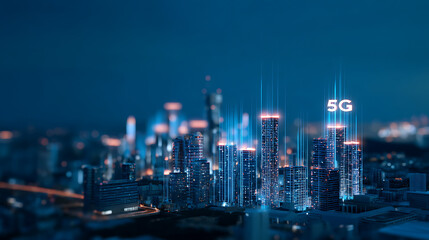 Poster - Futuristic 5G Network Visualization Luminescent Digital Infrastructure Transforming Urban Connectivity with Holographic Technological Innovation