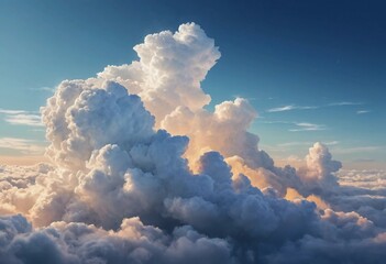 Poster - Cotton-like clouds rise majestically, illuminated by the warm colors of sunset. The sky transitions beautifully, merging shades of orange and blue, evoking a sense of peace and wonder Generative AI