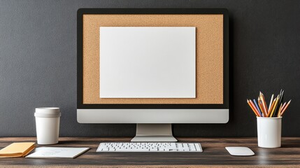 Poster - Organized corner desk with monitor, study cup, planner, and corkboard with academic reminders