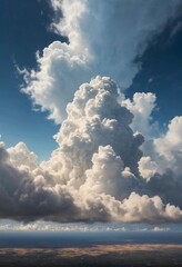 Poster - Towering clouds rise dramatically against the deep blue sky, showcasing a stunning display of light and shadow during the magic hour, evoking awe and tranquility Generative AI